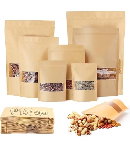 Evergreen Goods 50 Kraft Brown Window Pouch Paper Bag - 160x260 Mm| Heat Sealable & Zip Lock Bags Moistureproof | Easy Stronge Splashproof | Food Packaging Coffee Beans | Gifts For Valentine - View #12