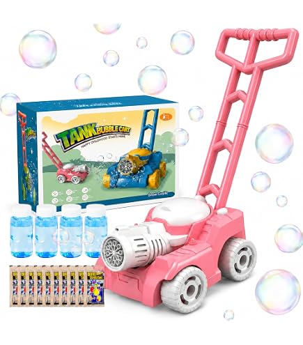 Máquina De Burbujas Cortacésped Infantil | Con Luces LED Y Sonidos Realistas | Incluye 4 Botellas De Líquido Y 20 Concentrados | Para Niños 3-5 Años | Regalo De Verano