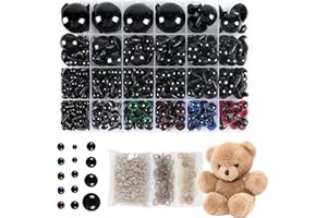 KBRAKSI 816 Pièces Yeux de Sécurité Amigurumi 408PCS Yeux de Sécurité Yeux Amigurumi 6~30 mm avec 408PCS Rondelles Yeux de Poupée en Plastique Coloré pour DIY Amigurumis Marionnettes Artisanat