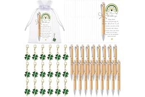 Otuuz 18 Sets Glücksstift Geschenke für Kollegen inklusive 18 Kugelschreiber 18 Kleeblatt Schlüsselanhänger 18 Lesezeichenkarten 18 Organza Geschenkbeutel Kleine Glücksbringer für Freunde Abschied