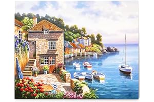 JQGO Pittura numero adulto con pennelli e acrilici fai da te Dipinti kit per adulti bambini anziani principianti, pittura a olio fai da te - paesaggi colorati 40x50cm (senza cornice)