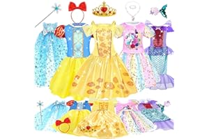 Dreamon Robe Princesse Fille, 5 Thèmes Deguisement Princesse Fille 3 4 5 Ans avec Cape Sceptre Couronne Costume Cadeaux d'anniversaire Carnaval pour Enfants
