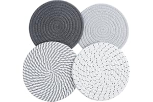 CHENGCKJ 4 Stück Topfuntersetzer, Untersetzer Baumwolle Faden Weben Matte Isolierte Platzset 4 Farben Runde Geflochtene Untersetzer Heißer Topf Halter Tischsets für Küche Töpfe, Pfannen und Teller