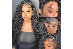QAVA Deep Curly Wear And Go Glueless Wig Human Hair Pre Cut Lace for Beginners,180 Density 5X5 Closure Glueless Lace Human Hair Wig For Black Women,20 Inch Brazilian Lace Front Wigs Human Hair Pre Plucked