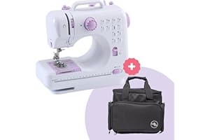 Crafts&Co® Nähmaschine & Tasche Combideal | Mini-Nähmaschine für Anfänger mit 12 Stichen | Nähmaschinentasche mit Staufächern