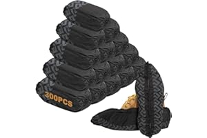 300Pack Disposable Shoe Covers, JOENCOST Durable Non Slip Disposable Boot Shoe Covers, Black Reusable Booties Shoe Cover for Indoors One Size Fits Most(150Pairs)