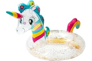 ANGOLIO Einhorn Schwimmring Pool Aufblasbares PVC Luftmatratz Aufblasbares Floß Schwimmreifen Wasserhängematte Pool Floats Aufblasbares Schwimmtier Luftmatratze Schwimmsitz Für Kinder