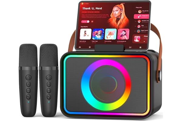 Machine de karaoké avec 2 Microphones pour Adultes et Enfants, Haut-Parleur de karaoké Bluetooth Portable pour Adultes et Enfants, système de sonorisation de fête avec lumières Disco pour