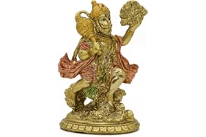 Hindu God Flying Hanuman Statue - Small Indian Idol Hanuman Murti Pooja Sculpture India Lord Figurine for Home Office Temple Mandir Diwali Puja Gifts Item Buddha Decor Yoga Altar Shrine Meditation Kit