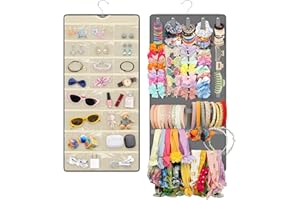 EEEKit Hanging Jewelry Organizer, Dual-sided Travel Hair Accessories Storage Roll for Women Girls, Wall Hanging Hair Clip Claw Holder for Closet Door, Grey