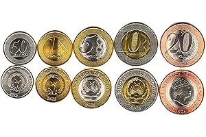 HOBBY OF KINGS Angola 5 Monedas UNC 50 CENTIMOS - 20 KWANZAS 2012 Monedas coleccionables para su álbum de monedas, titulares de monedas o colección de monedas
