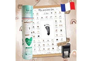 Keep'Love Affiche Mes Premières Fois à Tamponner, Cadeau de Naissance Bébé, Souvenir, Decoration Chambre, Baguettes Suspension Aimantées, Coffret Cadeau Jeune Maman, Grand Format A3 (Modèle OURSON)