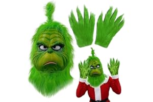 OPEIXSAYKOC ZORTORZ Weihnachten Grün Monster Maske, Latex Maske mit Handschuhen, Latex Vollkopfmaske, Weihnachtsmann Maske, Weihnachten, Karneval, Halloween Cosplay Kostüm Zubehör