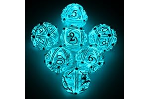 DND Würfel, Metall Spielwürfel Dungeons and Dragons Würfel Set HNCCESG Hohle Runde Drachen D&D Würfel Polyedrische Würfelset für MTG RPG DND Dice Set W20 W12 W10 W8 W6 W4 (Runde-Blau Leuchtende)