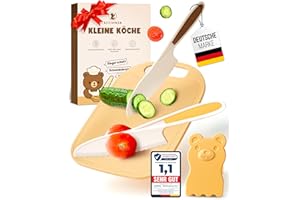 KLEINBÄR Kindermesser Set ab 2 Jahren [EXTRA SICHER] – Kindermesser ab 2 Jahre inkl. Fingerschutz & Schneidebrett – BPA frei & Montessori inspiriert – Pastellfarbenes Schneideset für kleine Köche Kinder Messer