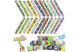 HEAWAA 30 Pezzi Braccialetti Slap per Bambini, Bracelets Gadget a Scatto Bracciali Divertenti Rotoli in Vinile per Bambini, Ragazze e Ragazzi Feste Compleanno Birthday (Dinosauro)