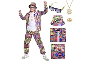 HARNYLOOM Déguisement Année 80 90 Homme Femme Survêtement Ensemble Costumes Rétro Adulte Disco Veste Tenue Accessoires Chapeau Lunettes Fête Carnaval Halloween Sport Jogging