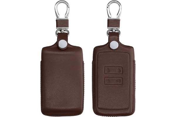 kwmobile Coque Compatible avec Renault Smart Key 4-Bouton (Keyless Go Uniquement) - Coque de clé de Voiture en Cuir véritable avec Anneau Porte-clés - Brun foncé