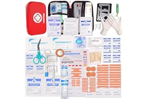 HONYAO First Aid Kit, Medical Survival, Compact Kit with Light Hard Box for Car, Motorcycle, Home, Work, Outdoor, Camping, Hiking, Emergency, First Aid