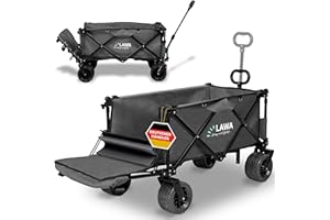 ‎LAWA LIVING AND LIFESTYLE Bollerwagen faltbar mit Bremse Handwagen zum ziehen Transportwagen klappbar breite Reifen bis 100kg Strandwagen klappbar Hundebuggy klappbar Leiterwagen Faltwagen Gartenwagen Grau