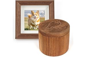 UMBERDOM Pet Ashes Box Set, Wooden Round Pets Urn for Dog Ashes Cat, Handicrafted Memorial Gift with Photo Frame, Cremation Keepsake for Small Pets (Love, S)