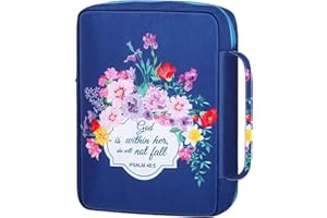 BLOGIIUP Bible Cover Case Bible Case for Women Bible Cover for Kids Floral Print Zippered Oxford Cloth Bible Cover with Handle Multi-purpose Large Capacity Multi-slot Bible Bag