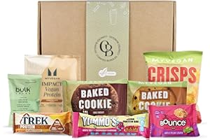 CURATED BUNDLES Vegan Protein Hamper - Protein Snack Hamper & Gift Box. Ultimate Vegan Protein Hampers Gift for Men & Women. Bundled with Vegan Protein Cookies, Crisps, Bars, Powder