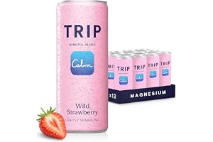 TRIP Wild Strawberry Sparkling Drink with 120MG calming Magnesium + Lion’s Mane + Chamomile + Lemon Balm. Low Calorie, No Add