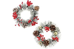 COM-FOUR® Wieniec Adwentowy na Stół Świąteczny - Dekoracja z Szyszkami, Jagodami i Sztucznym Śniegiem - Ozdoba Bożonarodzeniowa