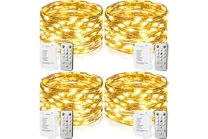 Koopower 4 Pack 50 LED Fairy Lights Battery with Remote Control and Timer, 8 Modes IP65 Waterproof Copper Wire for Christmas, Wedding, Party, Garden