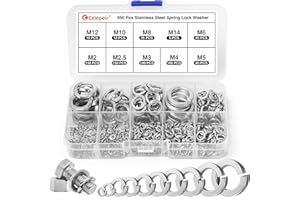 Celepoir 650 Pcs Spring Lock Washers, Spring Washers Stainless, Rectangular Springsplit Locking Washer, Spiral Split Washer for Tightening Screw, DIN 127 Form B, M2 M2.5 M3 M4 M5 M6 M8 M10 M12 M14