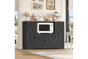 ‎HOCSOK HOCSOK 120 cm Sideboard Küche, Küchenschrank mit Steckdose und Mikrowellenregal, Vorratsschrank Buffetschrank mit Verstellbare Ablagen für Küche, Esszimmer, Wohnzimmer, 120×85×40 cm