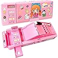 Pop Up Multifunction Pencil Case for Girls, Cute Cartoon Pen Box Organizer Stationery with Password Lock, Sharpener, Schedule, Whiteboard, School Supplies, Best Birthday Gifts for Kids Teens