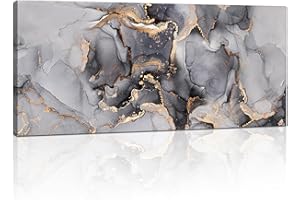 FajerminArt Large Framed Canvas Wall Art Abstract Marble Grey Gold Painting on Canvas Printed Minimalist Picture Poster Wall Art for Living Room Bedroom Wall Decor Ready To Hang 20"x48"/ 120cm x 50cm