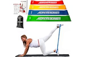 Bande di Resistenza Set bande Fitness by ActiveVikings® 4 Livelli di Forza - Ideali per Ipertrofia Fisioterapia Pilates Yoga Ginnastica e Crossfit | Elastici Fitness Bande