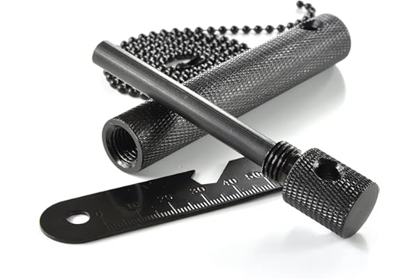 Ganzoo Pierre à feu magnésium Noir pour allumage, Fire Starter Camping Outdoor Survie EDC, Tige 8mm 60mm, boîtier Aluminium CNC avec Boussole, chaîne 70cm, grattoir Acier et Accessoire Multifonction