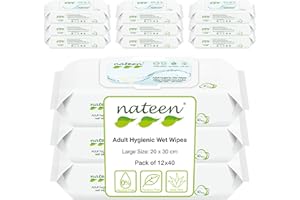 Tendercare Nateen - Wet Wipes - 12 Pack of 40 Wipes - Adult Hygienic Wet Wipes - Thick Soft Wipes - Purified Water & Aloe Vera - Hypoallergenic & Alcohol Free - Non-Flushable