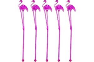 SHATCHI 12pcs Tropical Flamingo Plastic Drink 20cm Pink Stirrer Sticks Summer Hawaiian Beach Party Cocktail Drink Swizzle Stir