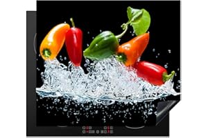 KitchenYeah© Protège Plaque Induction 60x52 cm Deco Cuisine Accessoire Pratique Protection De Vitroceramique Kitchen Gadget Piment - Noir - Légumes - Eau - Feuille