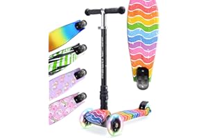 BOLDCUBE Big Fold | Three Wheel Scooter for Children Ages 5-10 Years | LED Wheels with Flashing Lights | Height Adjustable 65 to 89 cm | Rear Reflectors