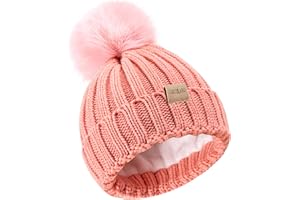 Tontuland Kinder Winter Warm Pompom Hut Fleece gefüttert Stricken Beanie für Kinder im Alter von 3-9, perfekt für Jungen und Mädchen