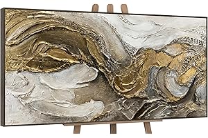 YS-Art Luxus XXL Abstrakt Acryl Gemälde auf Leinwand Unendlichkeit handgemalt Wandbilder Wohnzimmer modern Wohndekor Design Bild Gold echte Kuns 120x60 cm