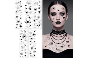 Alaoo Tatuaże z pająkami na Halloween, 10 arkuszy tatuaży w formie pająków, straszne, tatuaże, naklejki, pajęczyny na bal przebierańców, karnawał, makijaż, impreza Cosplay C