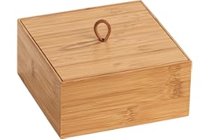 WENKO Box con tapa de bambú Terra M - Caja de almacenaje, cesta para el baño Capacidad: 1.13 l, Bambú, 15 x 7 x 15 cm, natural