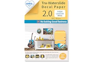 TransOurDream Tru-Inkjet Waterslide Decal Paper White 2.0 10 Sheets A4 Printable Water Slide Transfer Paper for Inkjet Printer, Water Slide Decals for Mugs, Tumblers, Candles，DIY Glasses (019-10)