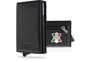1ONESPO MAGNETIC Portafoglio uomo VERA PELLE - Porta Carte di Credito uomo con Portamonete e Contanti - Protezione RFID 8 tessere, SAFFIANO Nero