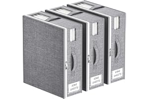 Lifewit Lot de 3 Grands Sacs Rangement Drap de Lit Pliables, Boite Parure de Lit avec 2 Fenêtres Transparentes et 1 Étiquette, Organisateur Drap, Range Housse Couette, Couverture, 38 × 33 × 12 cm