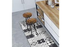 CREARREDA Tapis de Cuisine antidérapant Carreaux de Ciment en Ardoise 180x50 cm Tapis de Protection de Sol en Vinyle 100% fabriqué en Italie, avec Encre Non Toxique, Ignifuge et résistant à l'eau