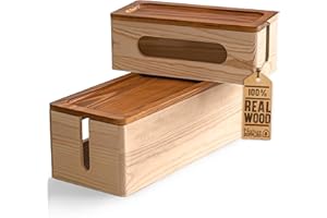 Nature Supplies Set Scatole Raccogli Cavi in Legno di Pino - 1 Scatola Coprifili Media da Scrivania, 1 Cable Box Nascondi Fili Grande da Pavimento (Legno Naturale)