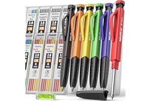 ‎NICPRO Nicpro Zimmermannsbleistifte, 6 solide Tischler Bleistifte mit 54 Ersatzminen und Mini-Wasserwaage, Tieflochmarker mit eingebauter Spitzer, mechanischer Bleistift Baustelle für Holzbearbeitung